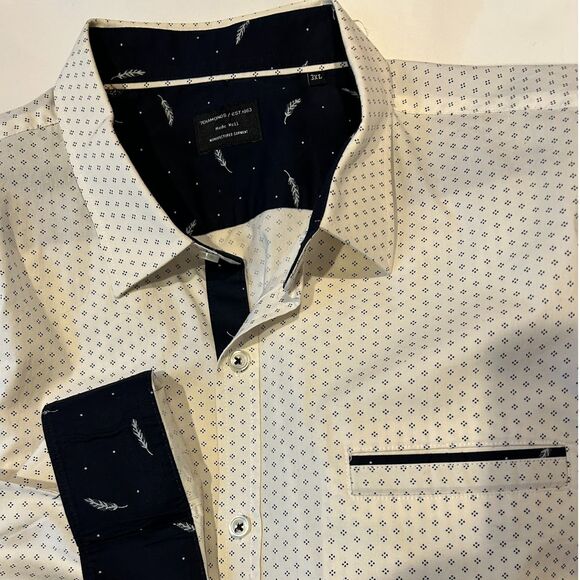 7 Diamonds Men's Long Sleeve‎ Dress Shirt 3XL Flip Cuffs White Black Pattern - Picture 1 of 6